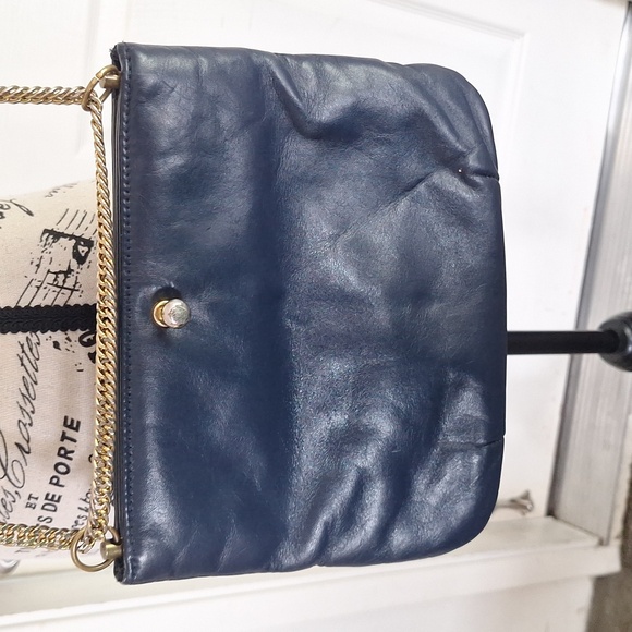 Vtg Ruth E.Saltz navy & gold Crossbody Leather Bag - Picture 6 of 11